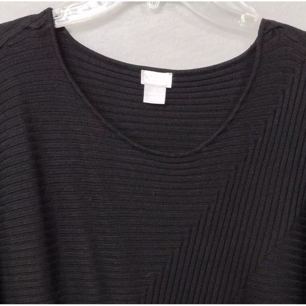 NWT Chicos Pullover Ribbed Sweater Womens 4 Multi Directional Long Sleeve Black